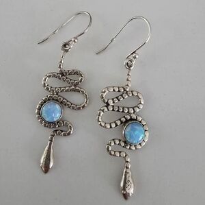 Elegant Sterling Silver Snake Earrings with Blue Opal